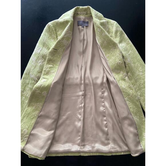 ANN TAYLOR Retro Green Textured Floral Mid-Length Coat sz 4 - Picture 6 of 13